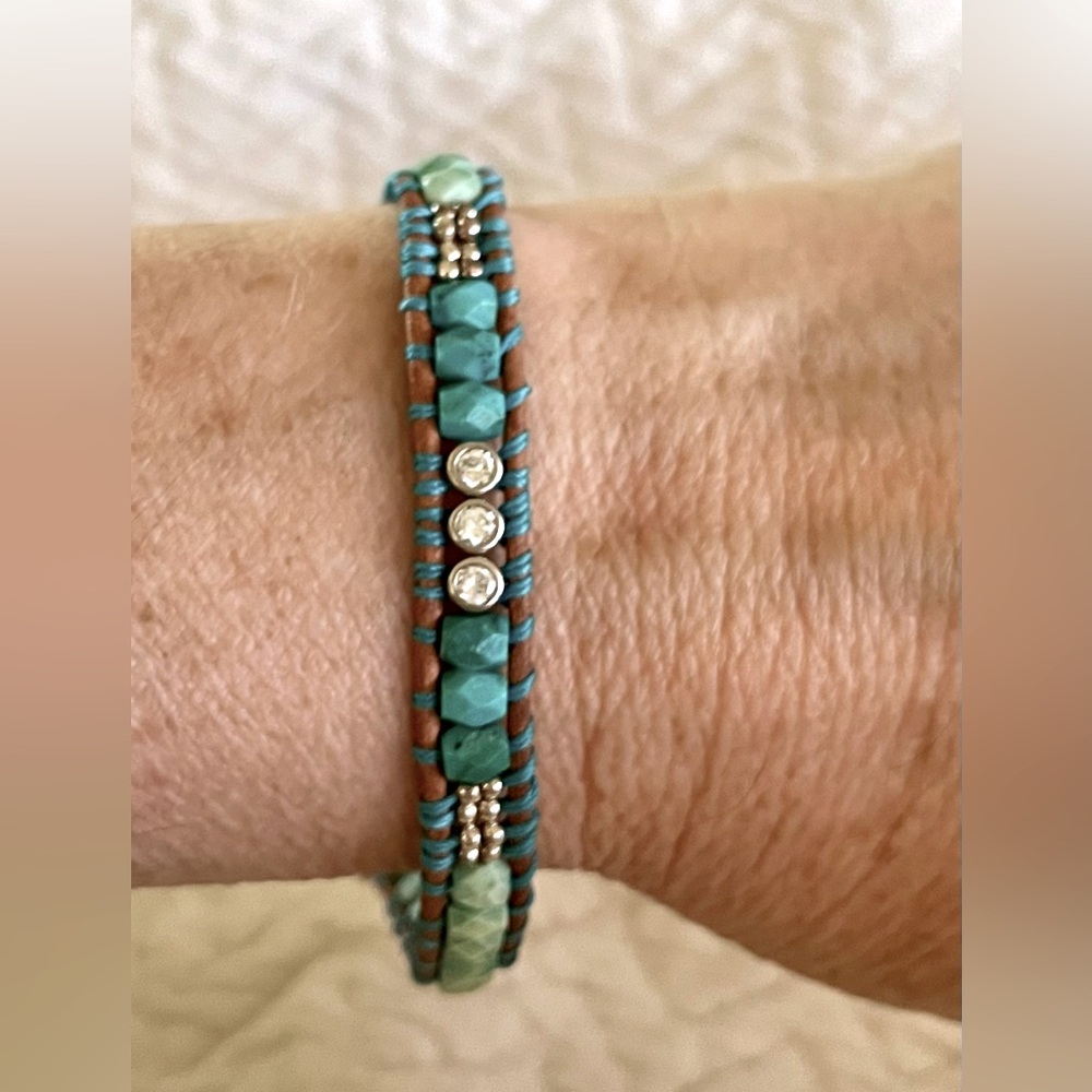 Silpada Turquoise, Cz & Leather Bracelet